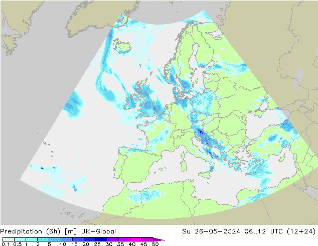 Precipitation (6h) UK-Global Ne 26.05.2024 12 UTC