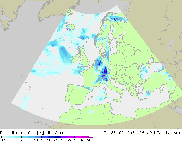 Precipitazione (6h) UK-Global mar 28.05.2024 00 UTC