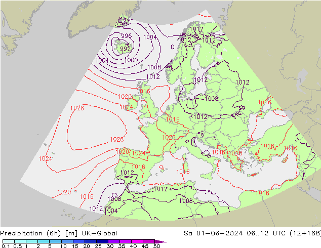 осадки (6h) UK-Global сб 01.06.2024 12 UTC