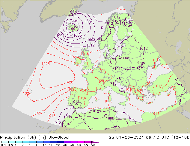 Precipitation (6h) UK-Global Sa 01.06.2024 12 UTC