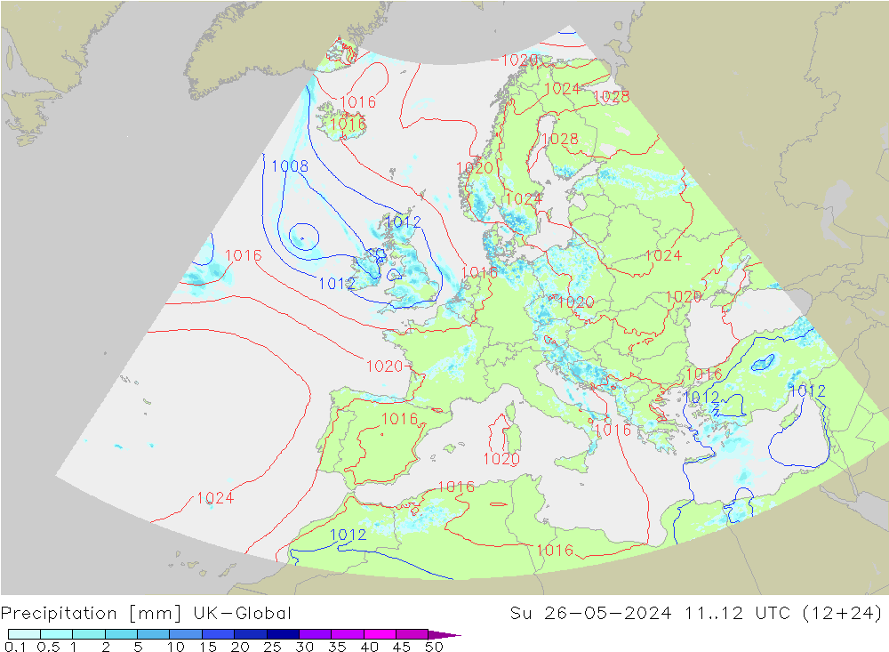 Precipitación UK-Global dom 26.05.2024 12 UTC