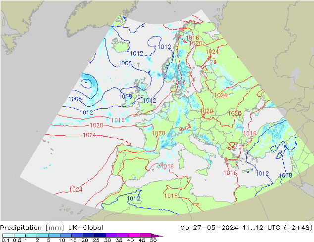 Précipitation UK-Global lun 27.05.2024 12 UTC