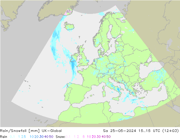 Regen/Sneeuwval UK-Global za 25.05.2024 15 UTC