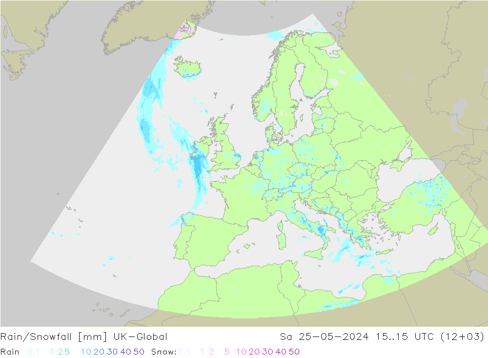 Rain/Snowfall UK-Global сб 25.05.2024 15 UTC