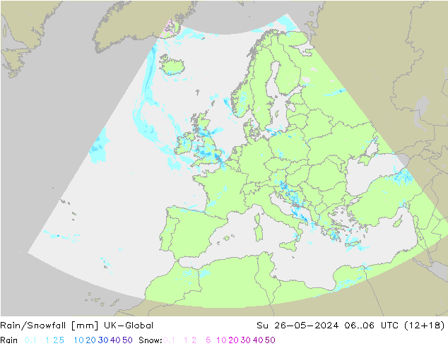 Rain/Snowfall UK-Global Paz 26.05.2024 06 UTC