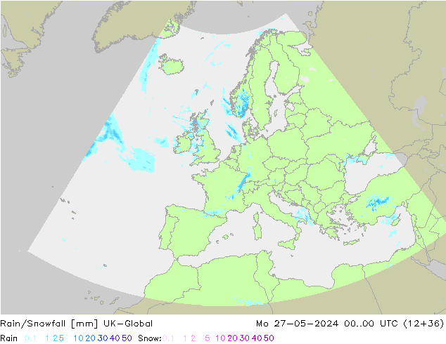 Rain/Snowfall UK-Global Mo 27.05.2024 00 UTC