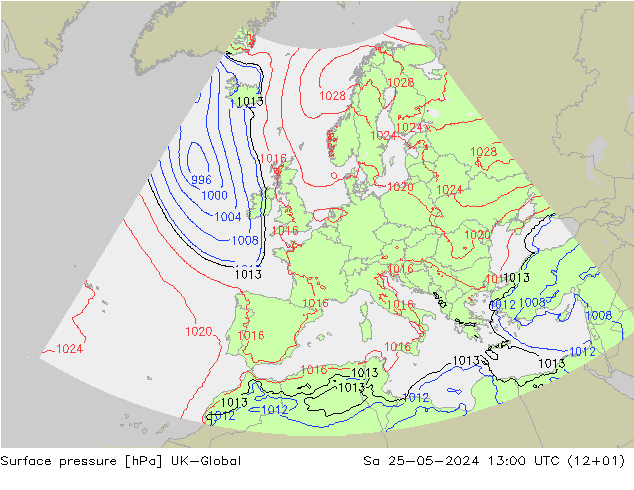 Surface pressure UK-Global Sa 25.05.2024 13 UTC