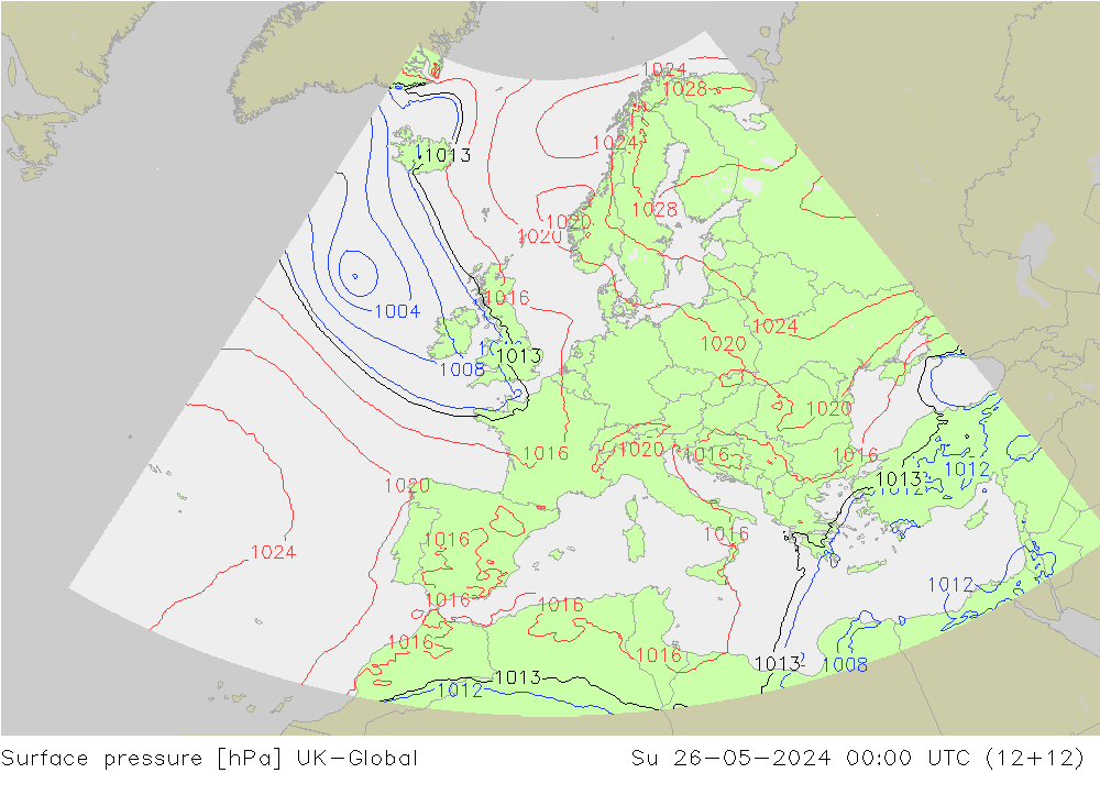 Surface pressure UK-Global Su 26.05.2024 00 UTC