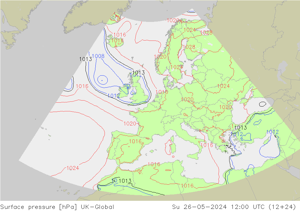 Surface pressure UK-Global Su 26.05.2024 12 UTC