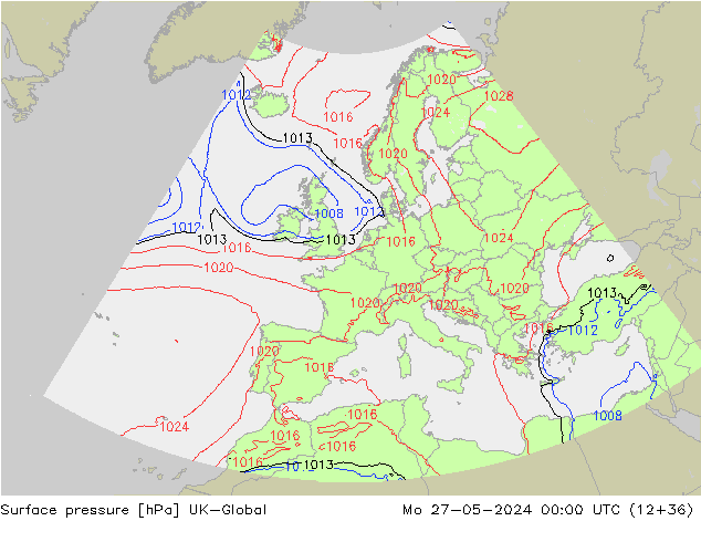 Surface pressure UK-Global Mo 27.05.2024 00 UTC