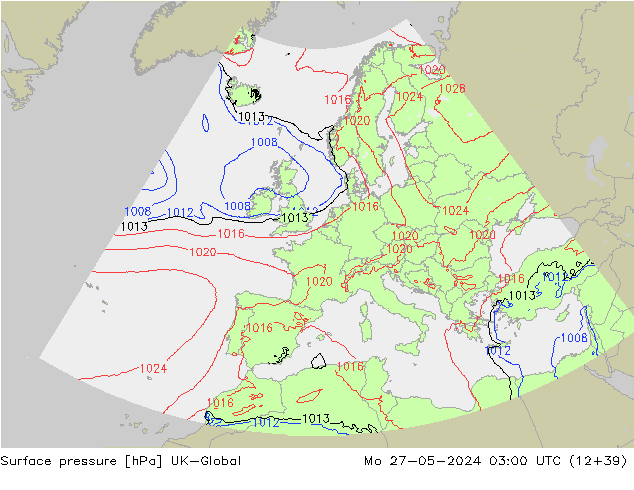 Pressione al suolo UK-Global lun 27.05.2024 03 UTC