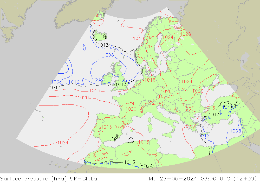 Atmosférický tlak UK-Global Po 27.05.2024 03 UTC