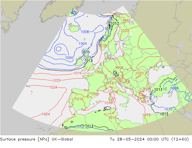 Surface pressure UK-Global Tu 28.05.2024 00 UTC