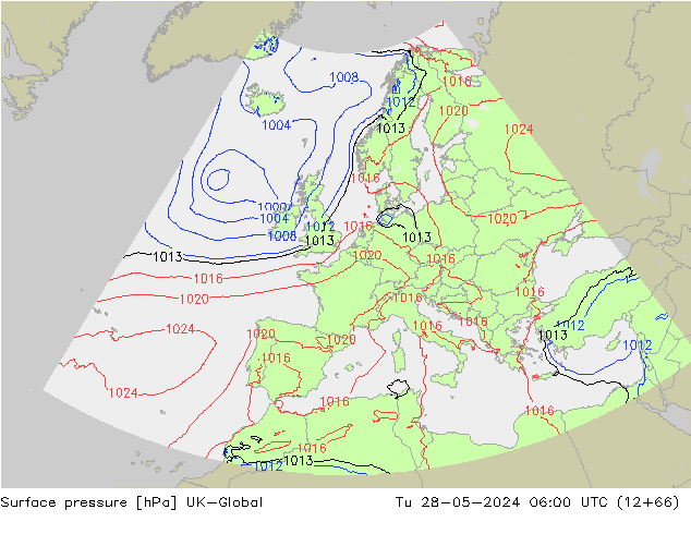 Surface pressure UK-Global Tu 28.05.2024 06 UTC