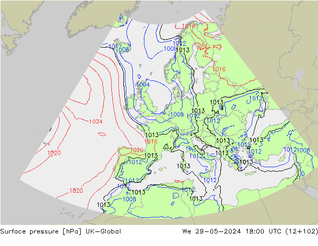 地面气压 UK-Global 星期三 29.05.2024 18 UTC