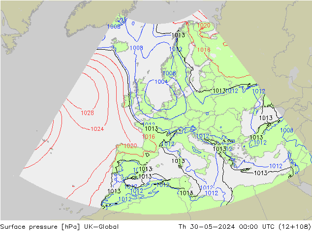 Surface pressure UK-Global Th 30.05.2024 00 UTC