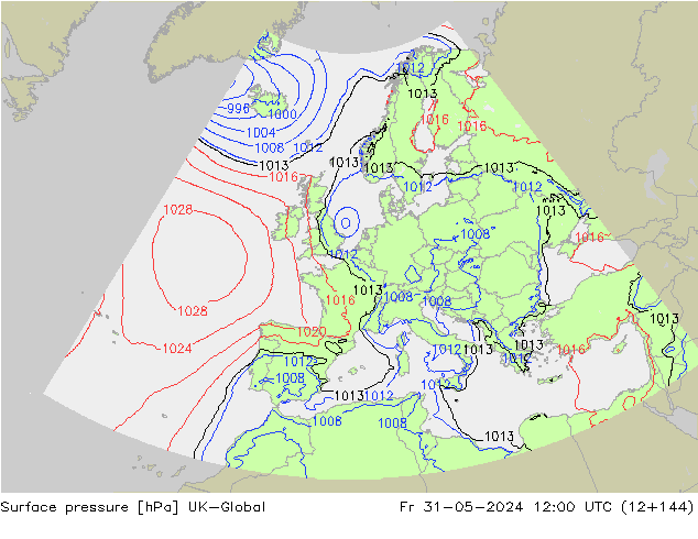 Presión superficial UK-Global vie 31.05.2024 12 UTC