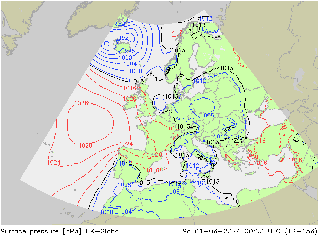 Pressione al suolo UK-Global sab 01.06.2024 00 UTC