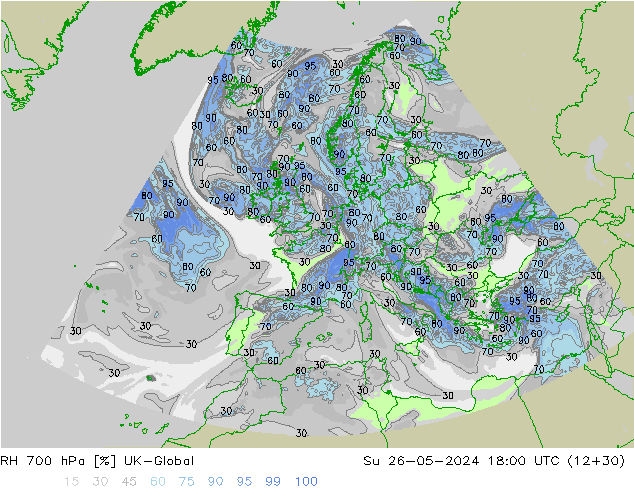 RH 700 hPa UK-Global Su 26.05.2024 18 UTC