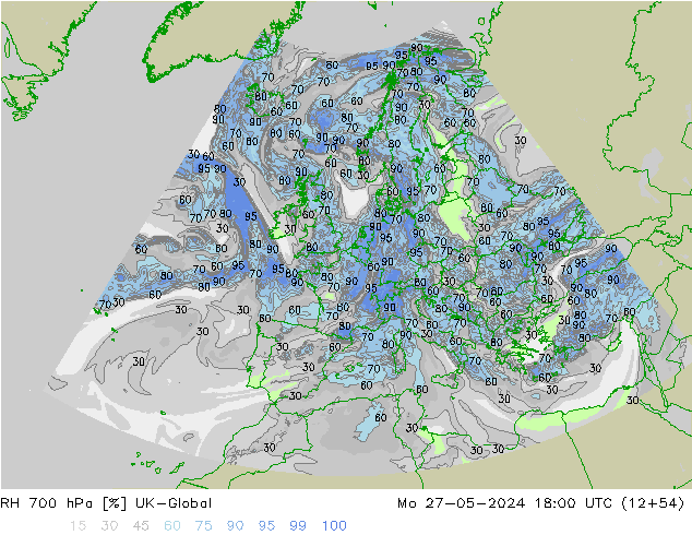 RH 700 hPa UK-Global Mo 27.05.2024 18 UTC