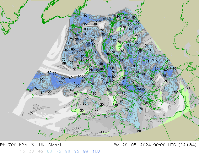 RH 700 hPa UK-Global St 29.05.2024 00 UTC
