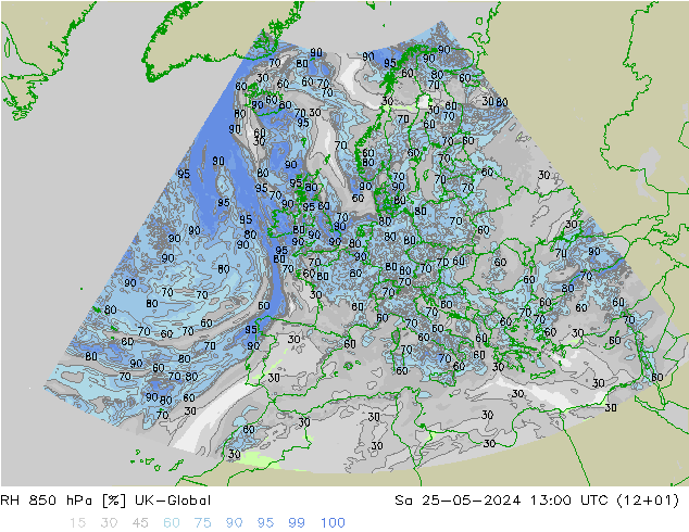 RH 850 hPa UK-Global  25.05.2024 13 UTC