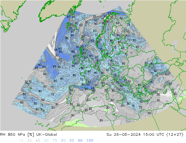 RH 850 hPa UK-Global Ne 26.05.2024 15 UTC