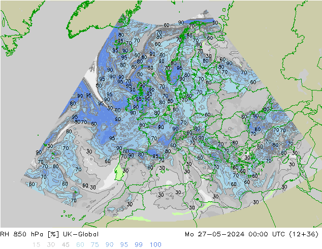 RH 850 hPa UK-Global lun 27.05.2024 00 UTC