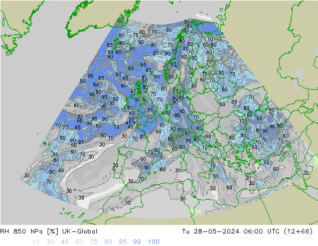 RH 850 hPa UK-Global Tu 28.05.2024 06 UTC