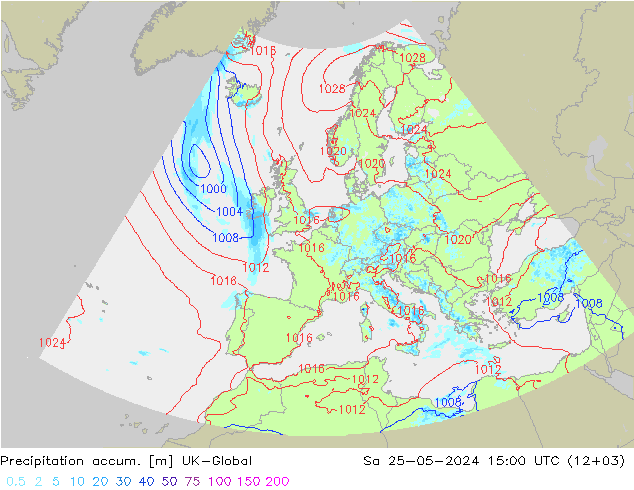 Precipitation accum. UK-Global сб 25.05.2024 15 UTC