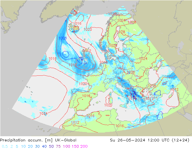 Précipitation accum. UK-Global dim 26.05.2024 12 UTC