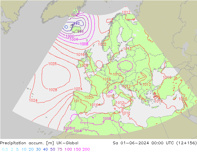 Precipitation accum. UK-Global Sáb 01.06.2024 00 UTC