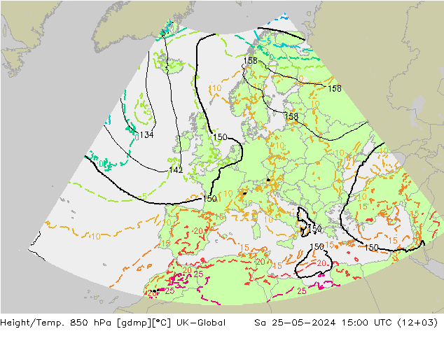 Height/Temp. 850 hPa UK-Global Sa 25.05.2024 15 UTC