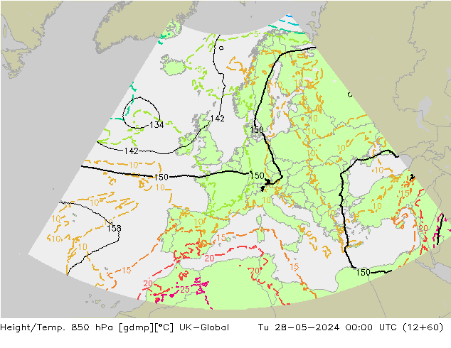 Height/Temp. 850 hPa UK-Global Tu 28.05.2024 00 UTC