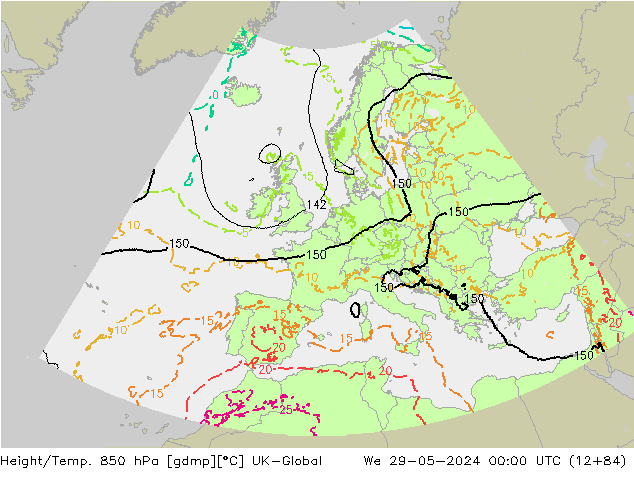 Height/Temp. 850 гПа UK-Global ср 29.05.2024 00 UTC