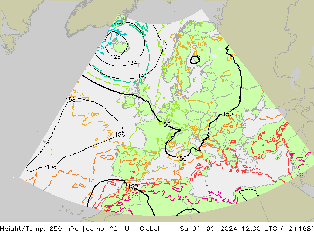 Height/Temp. 850 hPa UK-Global Sa 01.06.2024 12 UTC