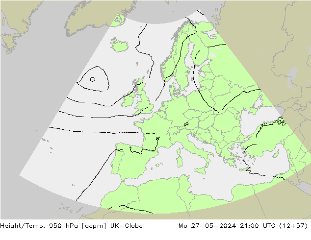 Height/Temp. 950 гПа UK-Global пн 27.05.2024 21 UTC