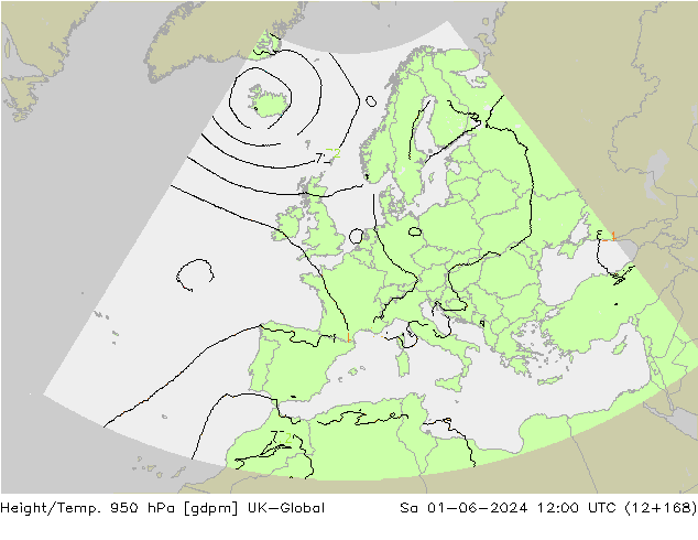 Height/Temp. 950 hPa UK-Global Sa 01.06.2024 12 UTC