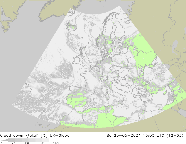 Cloud cover (total) UK-Global Sa 25.05.2024 15 UTC