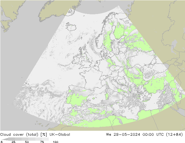 Bewolking (Totaal) UK-Global wo 29.05.2024 00 UTC