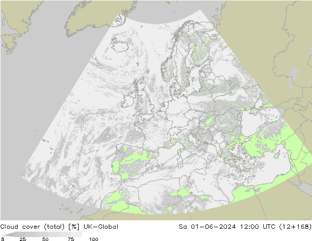 Cloud cover (total) UK-Global So 01.06.2024 12 UTC