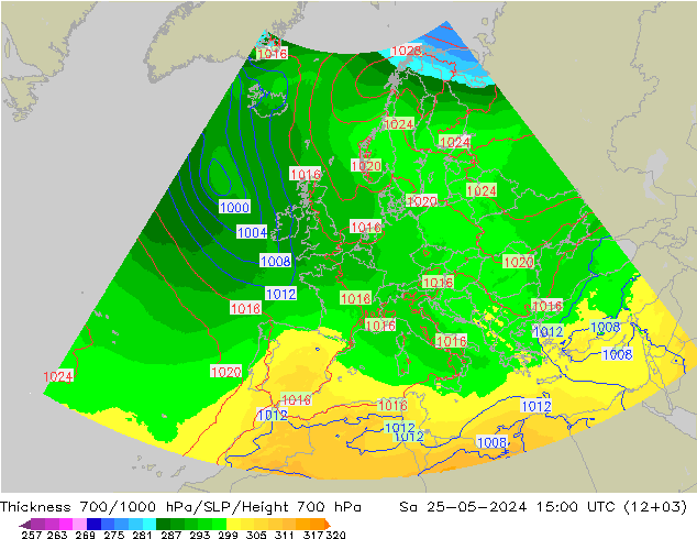 700-1000 hPa Kalınlığı UK-Global Cts 25.05.2024 15 UTC