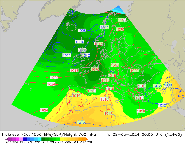Thck 700-1000 hPa UK-Global Tu 28.05.2024 00 UTC