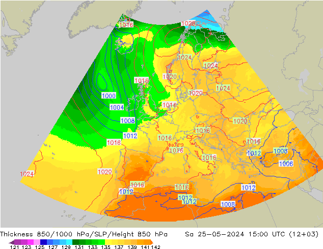 Thck 850-1000 гПа UK-Global сб 25.05.2024 15 UTC