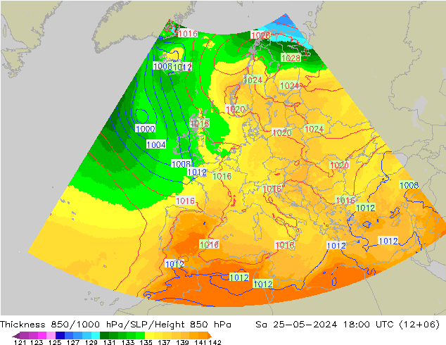 850-1000 hPa Kalınlığı UK-Global Cts 25.05.2024 18 UTC