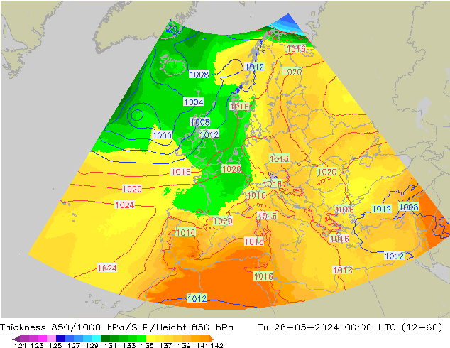 Thck 850-1000 hPa UK-Global Tu 28.05.2024 00 UTC