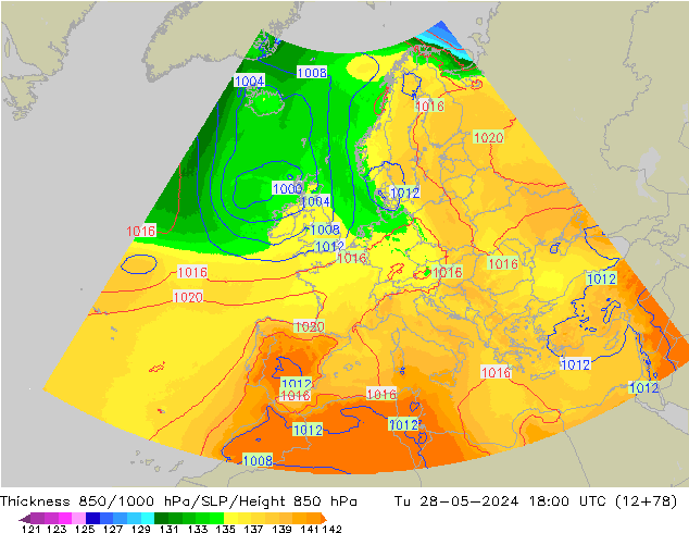 850-1000 hPa Kalınlığı UK-Global Sa 28.05.2024 18 UTC