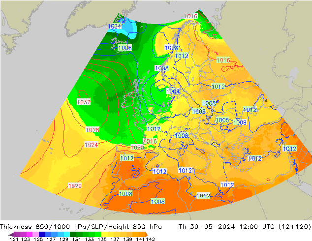 Thck 850-1000 hPa UK-Global Qui 30.05.2024 12 UTC
