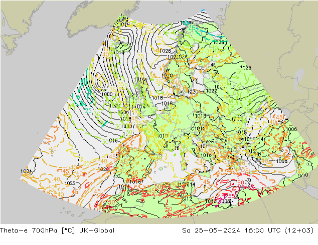 Theta-e 700hPa UK-Global sab 25.05.2024 15 UTC
