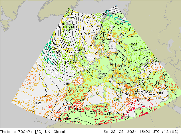 Theta-e 700hPa UK-Global za 25.05.2024 18 UTC